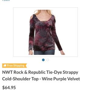 NWOT Cold Shoulder Tie Dye Velvet Top